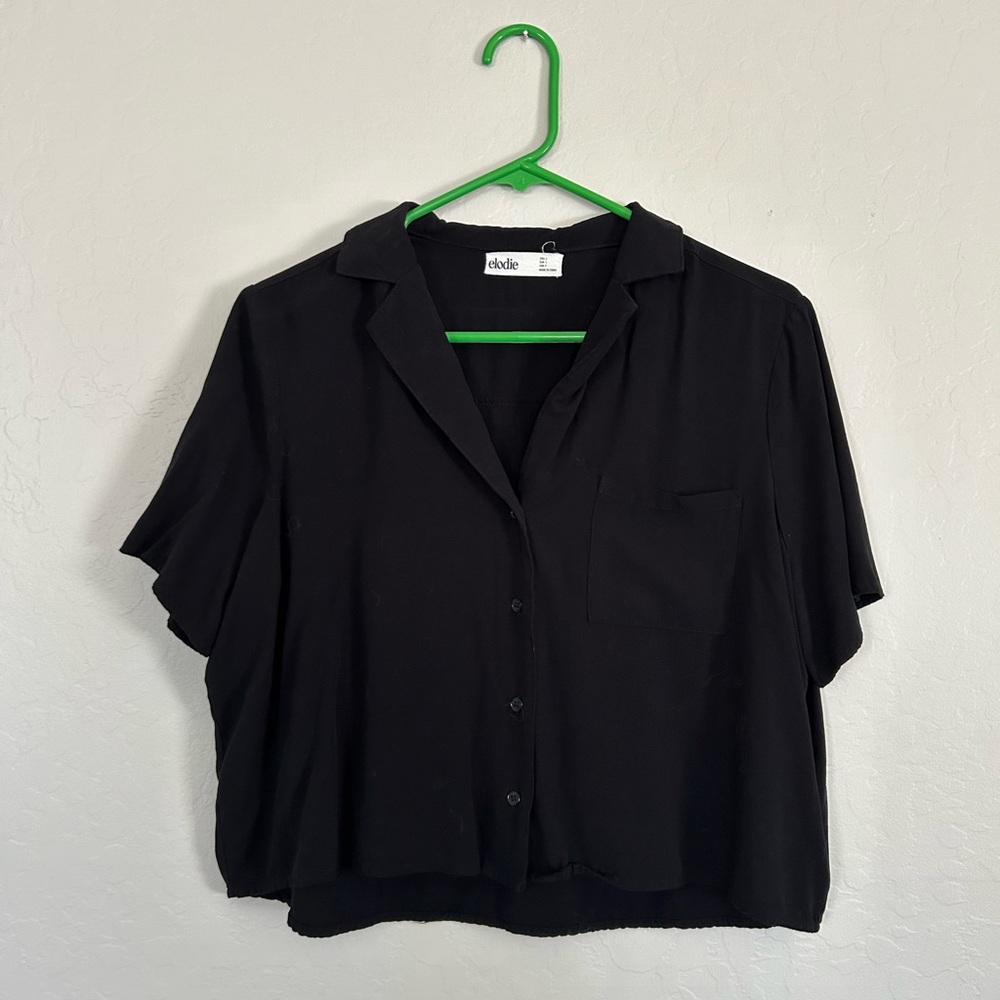 elodie black button down cropped shirt
